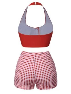 Red 1950s Halter Plaids Swimsuit -Retro Pulse Shop SCXL000175 3 compressed