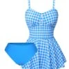 Dark Blue 1950s Plaid Spaghetti Strap Swimsuit -Retro Pulse Shop SCXL000176 01