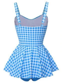 Dark Blue 1950s Plaid Spaghetti Strap Swimsuit -Retro Pulse Shop SCXL000176 3