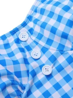 Dark Blue 1950s Plaid Spaghetti Strap Swimsuit -Retro Pulse Shop SCXL000176 4