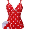 Red 1950s Polka Dot Shoulder Tie Swimsuit -Retro Pulse Shop SCXL000177 01