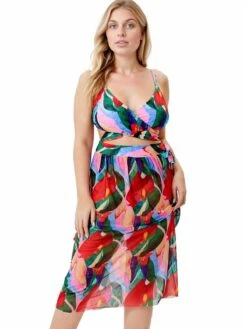[Plus Size] 1930s Tropical Print Wrap Swimsuit & Cover Up -Retro Pulse Shop SCXL000179 MC 1 4