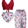 [Plus Size] Wine Red 1930s Floral Bikini Set & Cover-Up -Retro Pulse Shop SCXL000180 001