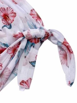 [Plus Size] Wine Red 1930s Floral Bikini Set & Cover-Up -Retro Pulse Shop SCXL000180 4