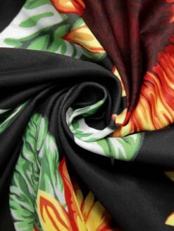 [Plus Size] Black 1940s Sunflower Cold-Shoulder Swimsuit -Retro Pulse Shop SCXL000183 MC 01 6