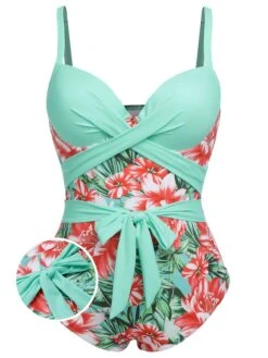 [Plus Size] 1940s Strap Flowers One-Piece Swimsuit -Retro Pulse Shop SCXL000186 013