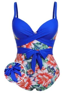 [Plus Size] 1940s Strap Flowers One-Piece Swimsuit -Retro Pulse Shop SCXL000186 07