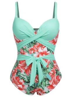 [Plus Size] 1940s Strap Flowers One-Piece Swimsuit -Retro Pulse Shop SCXL000186 13