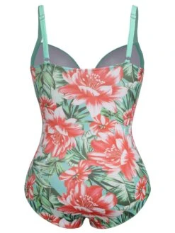[Plus Size] 1940s Strap Flowers One-Piece Swimsuit -Retro Pulse Shop SCXL000186 15