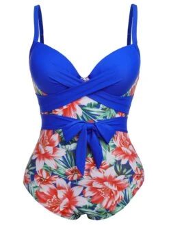 [Plus Size] 1940s Strap Flowers One-Piece Swimsuit -Retro Pulse Shop SCXL000186 7
