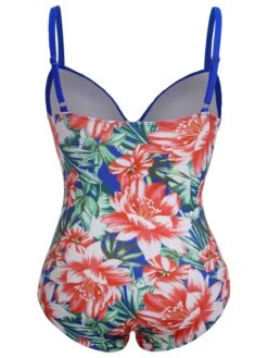 [Plus Size] 1940s Strap Flowers One-Piece Swimsuit -Retro Pulse Shop SCXL000186 9
