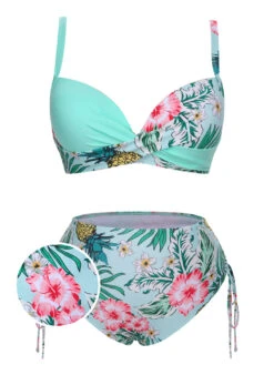 [Plus Size] 1940S Tropical Plant Patchwork Lace-Up Swimsuit -Retro Pulse Shop SCXL000187 07