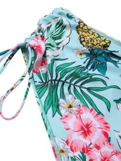 [Plus Size] 1940S Tropical Plant Patchwork Lace-Up Swimsuit -Retro Pulse Shop SCXL000187 11