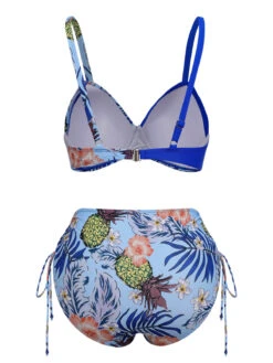 [Plus Size] 1940S Tropical Plant Patchwork Lace-Up Swimsuit -Retro Pulse Shop SCXL000187 15