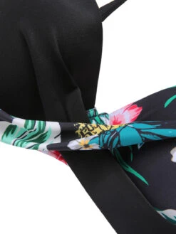 [Plus Size] 1940S Tropical Plant Patchwork Lace-Up Swimsuit -Retro Pulse Shop SCXL000187 4