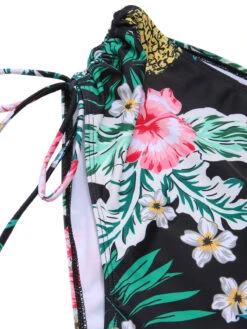 [Plus Size] 1940S Tropical Plant Patchwork Lace-Up Swimsuit -Retro Pulse Shop SCXL000187 5