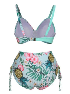 [Plus Size] 1940S Tropical Plant Patchwork Lace-Up Swimsuit -Retro Pulse Shop SCXL000187 9