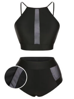 [Plus Size] 1940s Leopard Mesh Patchwork Swimsuit -Retro Pulse Shop SCXL000188 1 01