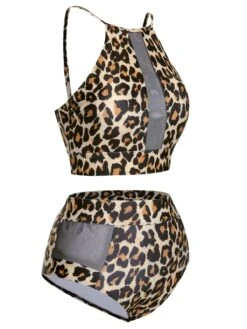 [Plus Size] 1940s Leopard Mesh Patchwork Swimsuit -Retro Pulse Shop SCXL000188 2 2