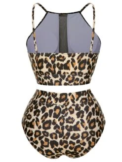 [Plus Size] 1940s Leopard Mesh Patchwork Swimsuit -Retro Pulse Shop SCXL000188 2 3