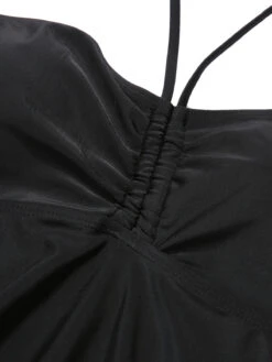 [Plus Size] Black 1940s Solid Bandeau Halter Skirt Swimsuit -Retro Pulse Shop SCXL000190 5