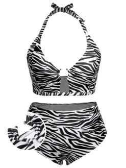 [Plus Size] 1940s Zebra Print Cutout Halter Swimsuit -Retro Pulse Shop SCXL000192 013