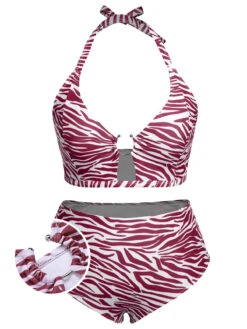 [Plus Size] 1940s Zebra Print Cutout Halter Swimsuit -Retro Pulse Shop SCXL000192 07