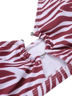 [Plus Size] 1940s Zebra Print Cutout Halter Swimsuit -Retro Pulse Shop SCXL000192 11