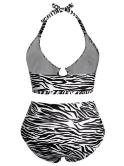 [Plus Size] 1940s Zebra Print Cutout Halter Swimsuit -Retro Pulse Shop SCXL000192 15