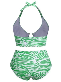 [Plus Size] 1940s Zebra Print Cutout Halter Swimsuit -Retro Pulse Shop SCXL000192 3