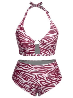 [Plus Size] 1940s Zebra Print Cutout Halter Swimsuit -Retro Pulse Shop SCXL000192 7