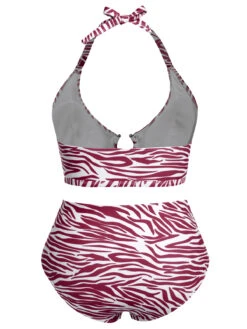 [Plus Size] 1940s Zebra Print Cutout Halter Swimsuit -Retro Pulse Shop SCXL000192 9