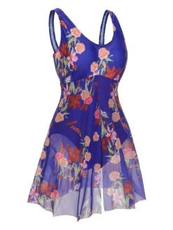 [Plus Size] 1940s Strap Print One-Piece Skirt Swimsuit -Retro Pulse Shop SCXL000193 1 3 compressed