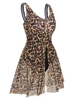 [Plus Size] 1940s Strap Print One-Piece Skirt Swimsuit -Retro Pulse Shop SCXL000193 2 3 compressed