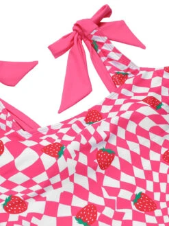 Pink 1960s Strawberry Plaid One-Piece Swimsuit -Retro Pulse Shop SCXL000195 4