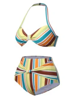 1930s Halter Contrast Stripes Swimsuit -Retro Pulse Shop SCXL000202 2 compressed
