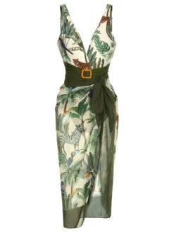 Multicolor 1960s Palm Leaf Swimsuit & Cover-Up -Retro Pulse Shop SCXL000203 MC 1 1