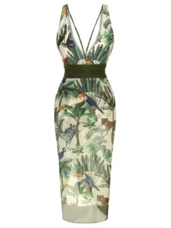 Multicolor 1960s Palm Leaf Swimsuit & Cover-Up -Retro Pulse Shop SCXL000203 MC 1 3