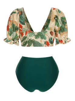 1950s Tropical Plant Patchwork Bikini Set & Cover-Up -Retro Pulse Shop SCXL000208 MC 1 4