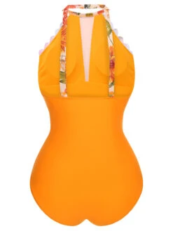 Orange 1960s Halter Floral One-Piece Swimsuit -Retro Pulse Shop SCXL000209 MC 1 3