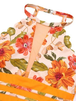 Orange 1960s Halter Floral One-Piece Swimsuit -Retro Pulse Shop SCXL000209 MC 1 4