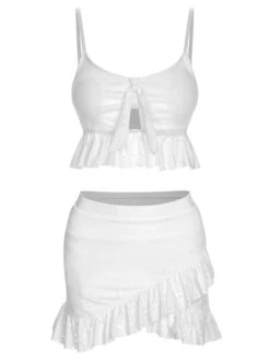 1950s Spaghetti Strap Solid Ruffles Swimsuit & Cover-Up -Retro Pulse Shop SCXL000212 1