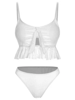 1950s Spaghetti Strap Solid Ruffles Swimsuit & Cover-Up -Retro Pulse Shop SCXL000212 4