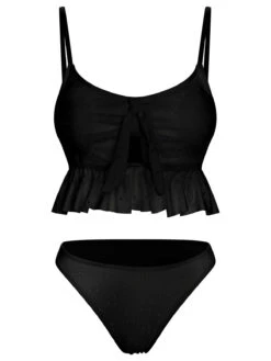 1950s Spaghetti Strap Solid Ruffles Swimsuit & Cover-Up -Retro Pulse Shop SCXL000212 B 4