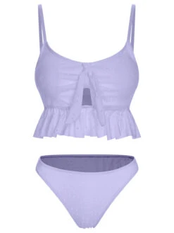 1950s Spaghetti Strap Solid Ruffles Swimsuit & Cover-Up -Retro Pulse Shop SCXL000212 PU 4