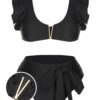 Black 1950s Ruffle Sleeve Split Swimsuit -Retro Pulse Shop SCXL000214 B