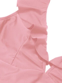 1950s Solid Ruffle Lace-Up V-Neck Swimsuit -Retro Pulse Shop SCXL000218 P 4