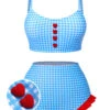 Blue 1950s Spaghetti Strap Button Plaids Swimsuit -Retro Pulse Shop SCXL000220 01