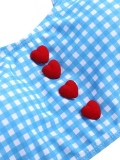 Blue 1950s Spaghetti Strap Button Plaids Swimsuit -Retro Pulse Shop SCXL000220 4