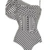 Black & White 1930s Striped One-Piece Swimsuit -Retro Pulse Shop SCXL000226 B 1